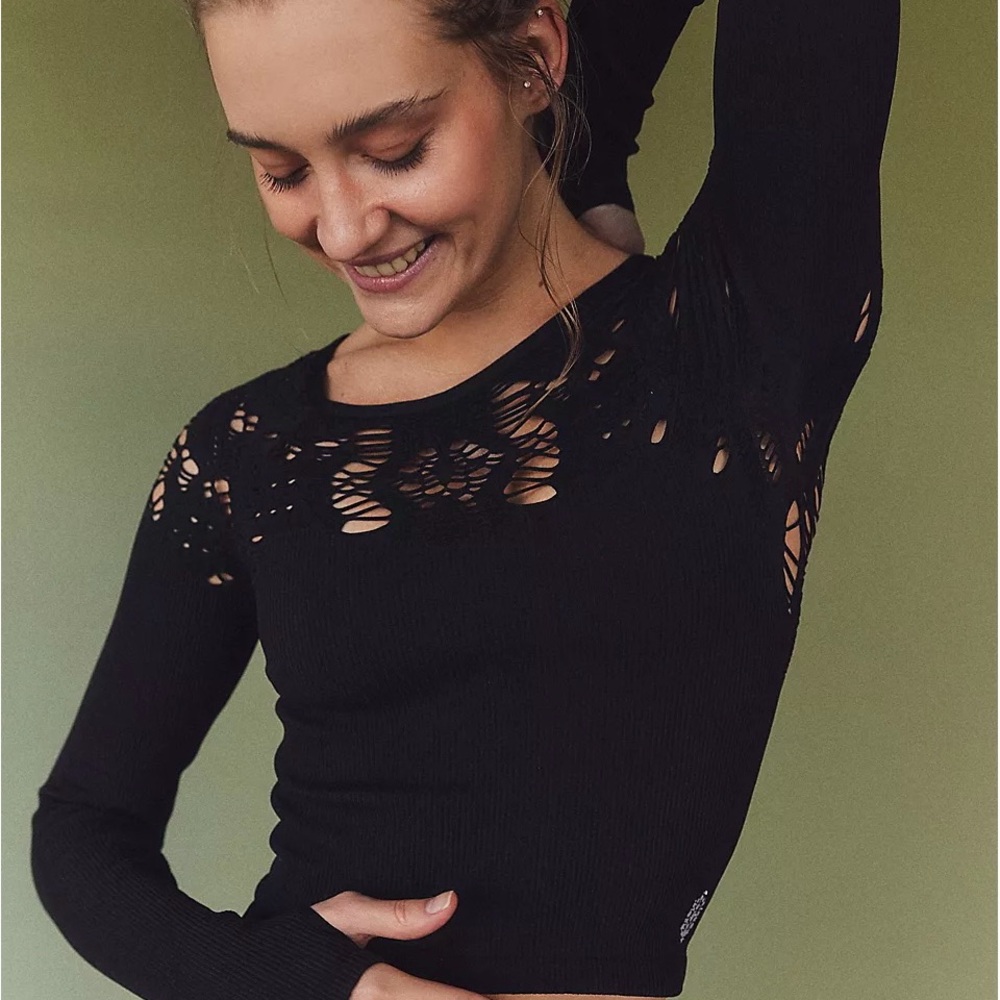 Free People Athletic Black Lace Top